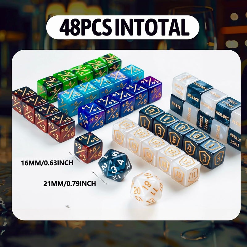 Ravonixis 62 PCS MTG Dice Counters Set Keyword Tokens Abilities Life Counter 1/+1 counters Commander Buff Tokens Gold 6 Sided Dice Set for MTG, TCG, Card Games - Image 3